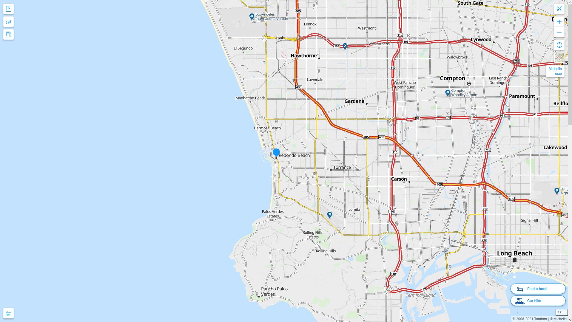 Redondo Beach California Highway and Road Map